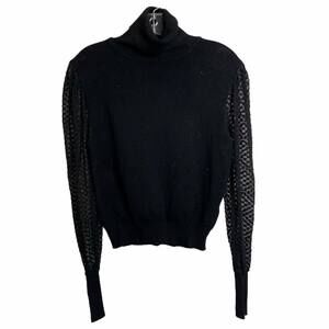 Zara Women's Turtle Neck Sweater Black Thin Knit Long Lace Sleeves Size XL